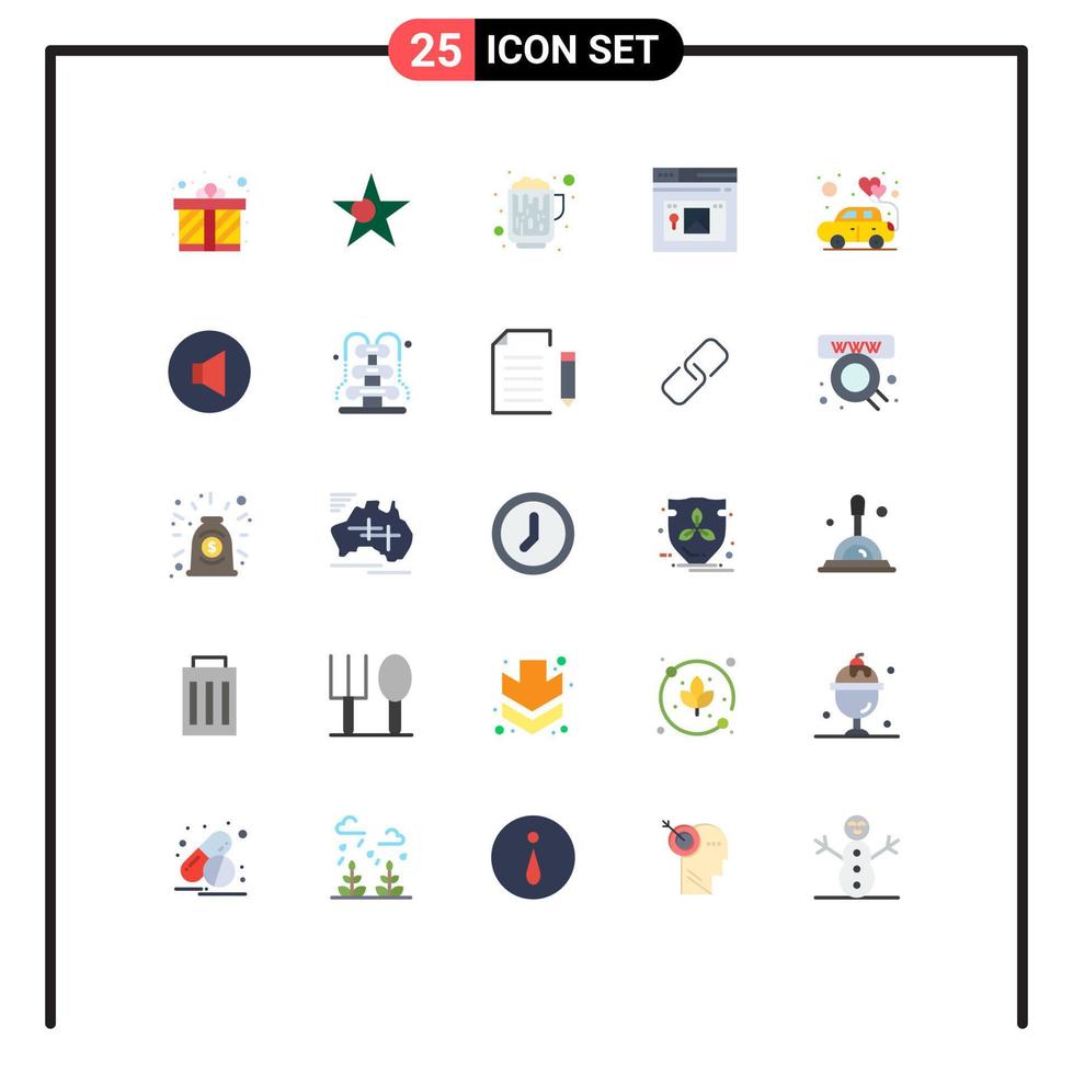 grupp av 25 platt färger tecken och symboler för kärlek bil öl hemsida sida redigerbar vektor design element