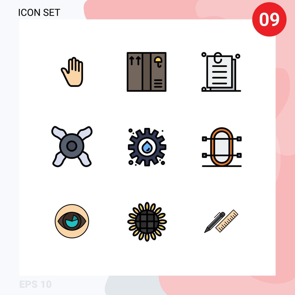 användare gränssnitt packa av 9 grundläggande fylld linje platt färger av besättning industri uppkopplad redskap fläkt redigerbar vektor design element