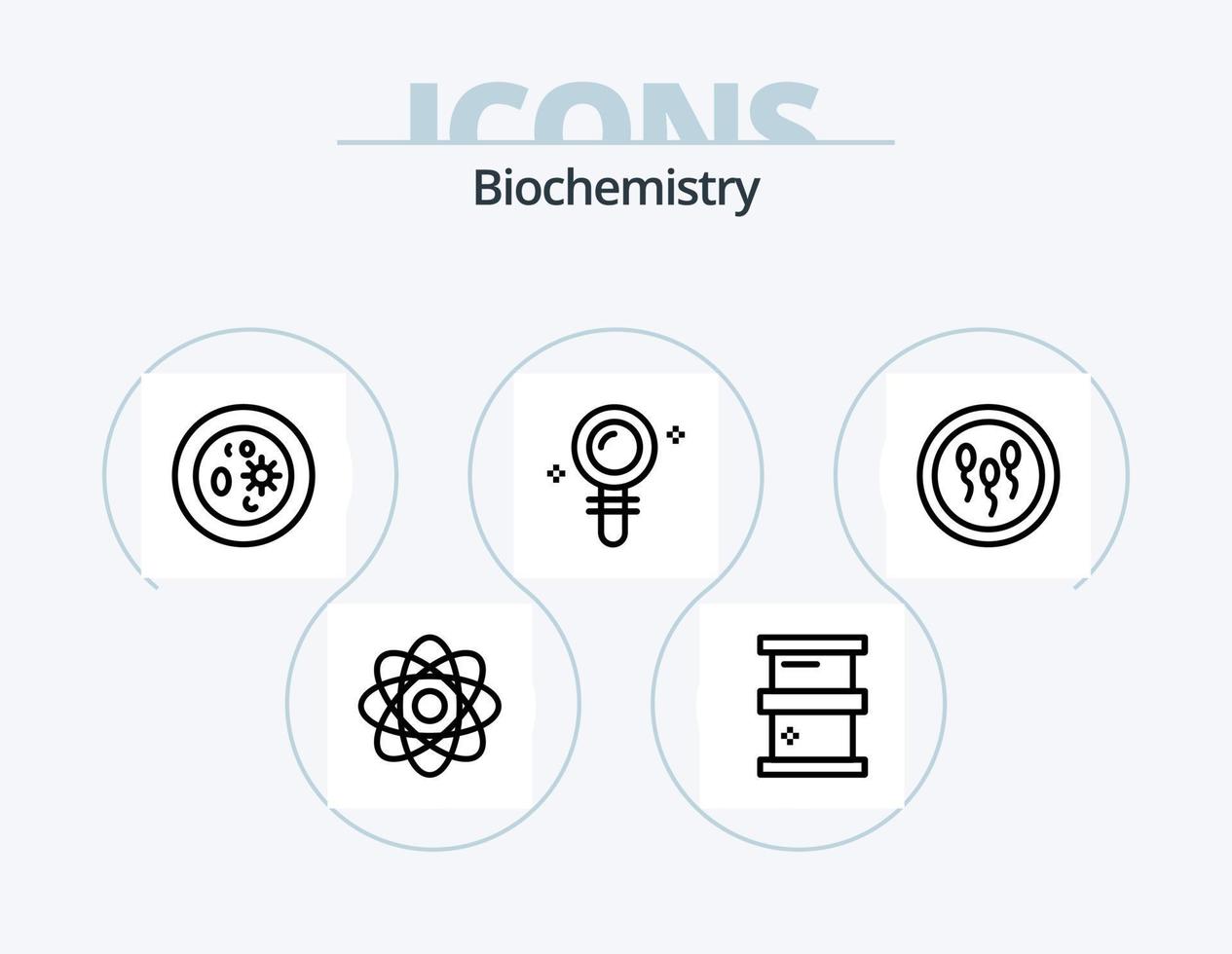biokemi linje ikon packa 5 ikon design. Glödlampa. cell. kemi. biologi. trolldryck vektor