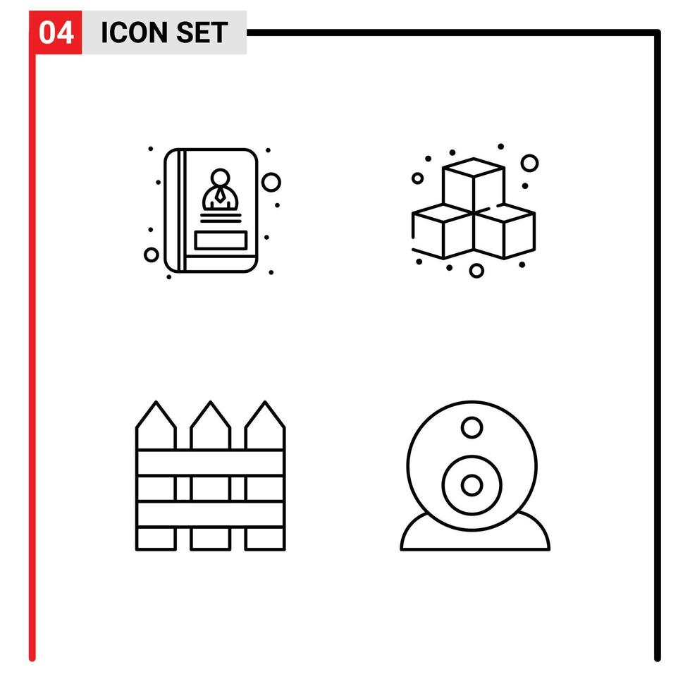 grupp av 4 fylld linje platt färger tecken och symboler för adress trädgård staket kuber spela skydd redigerbar vektor design element