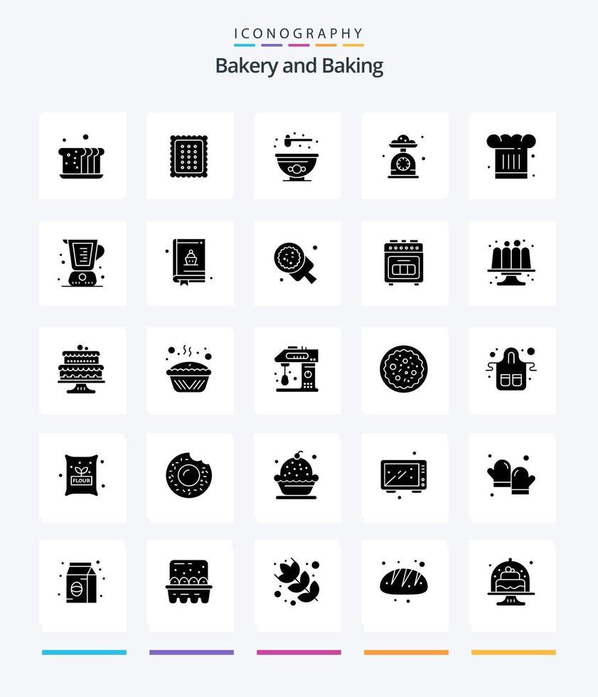 kreativ bakning 25 glyf fast svart ikon packa sådan som kock hatt. Kafé. mat.. kök skala vektor