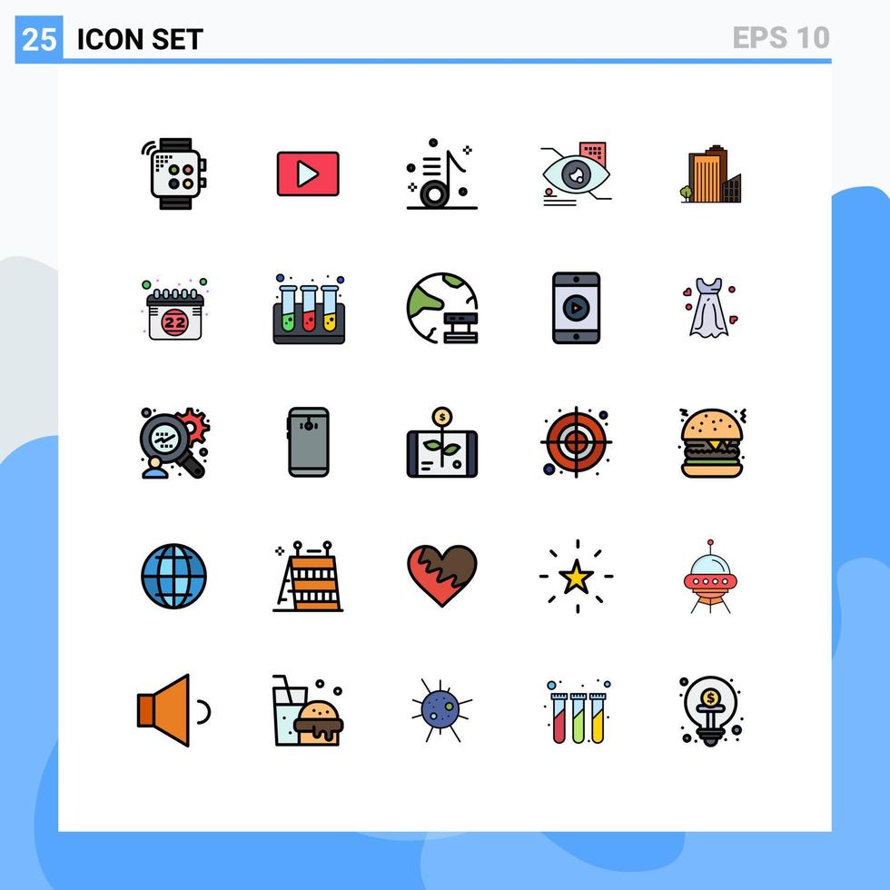 fylld linje platt Färg packa av 25 universell symboler av teknologi kran spelare öga notera redigerbar vektor design element