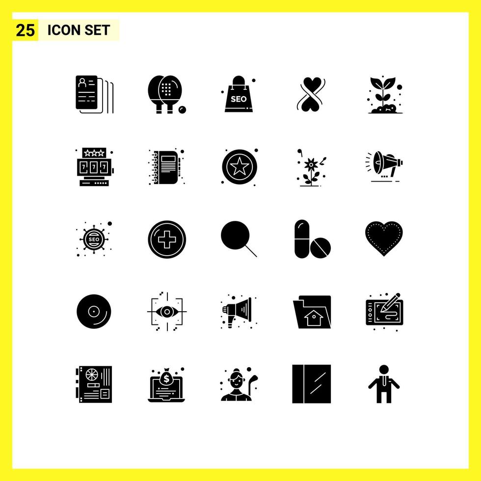 Universal- Symbol Symbole Gruppe von 25 modern solide Glyphen von Landwirtschaft Typografie Klingeln acht SEO Paket editierbar Vektor Design Elemente