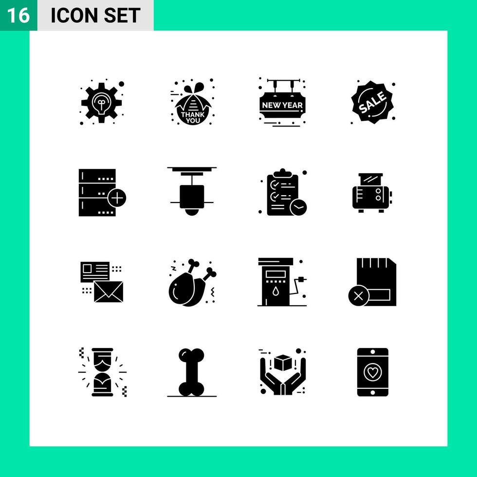 uppsättning av 16 vektor fast glyfer på rutnät för säkerhetskopiering handla kort försäljning bricka redigerbar vektor design element
