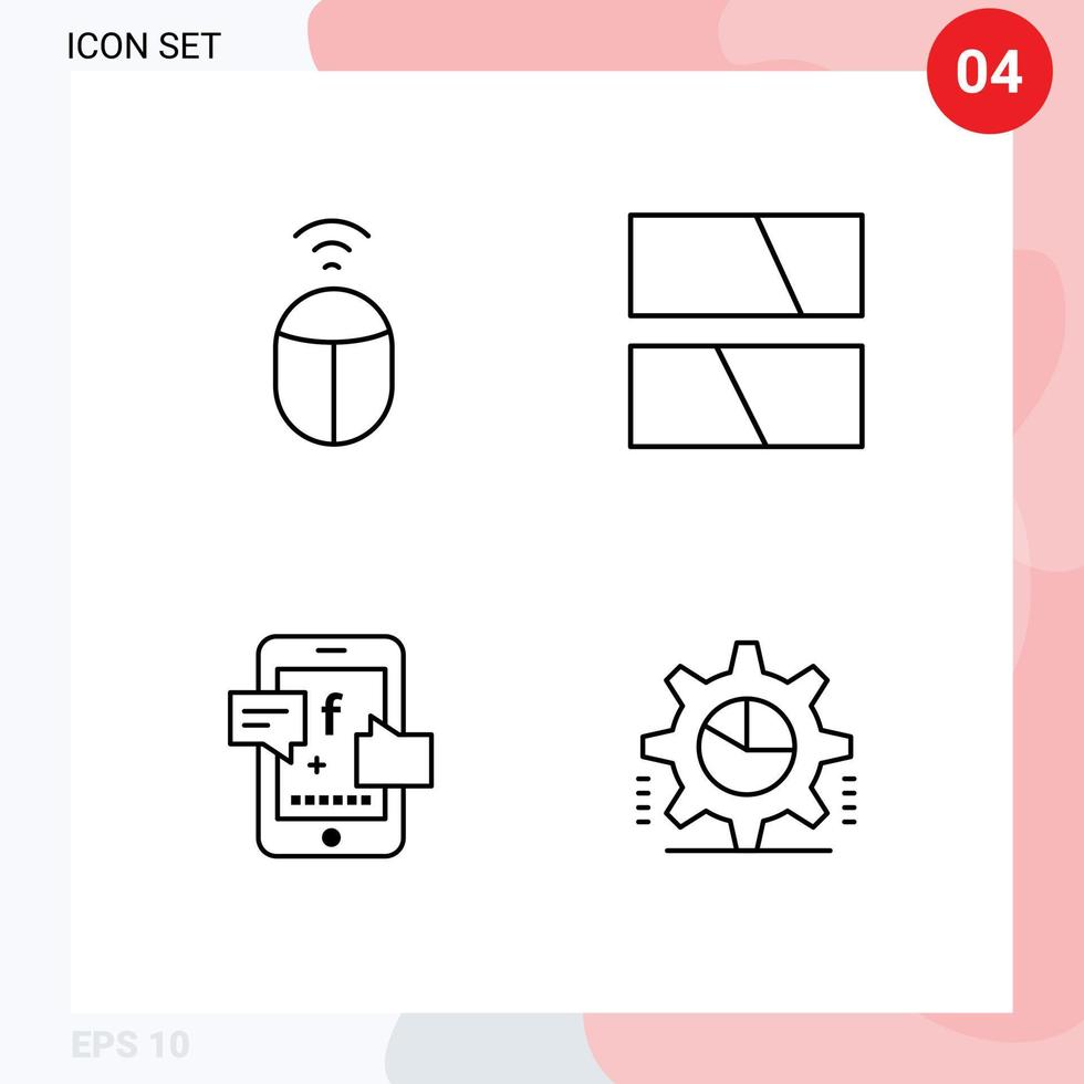 uppsättning av 4 kommersiell fylld linje platt färger packa för mus socil befordran redigering layout kugge redigerbar vektor design element