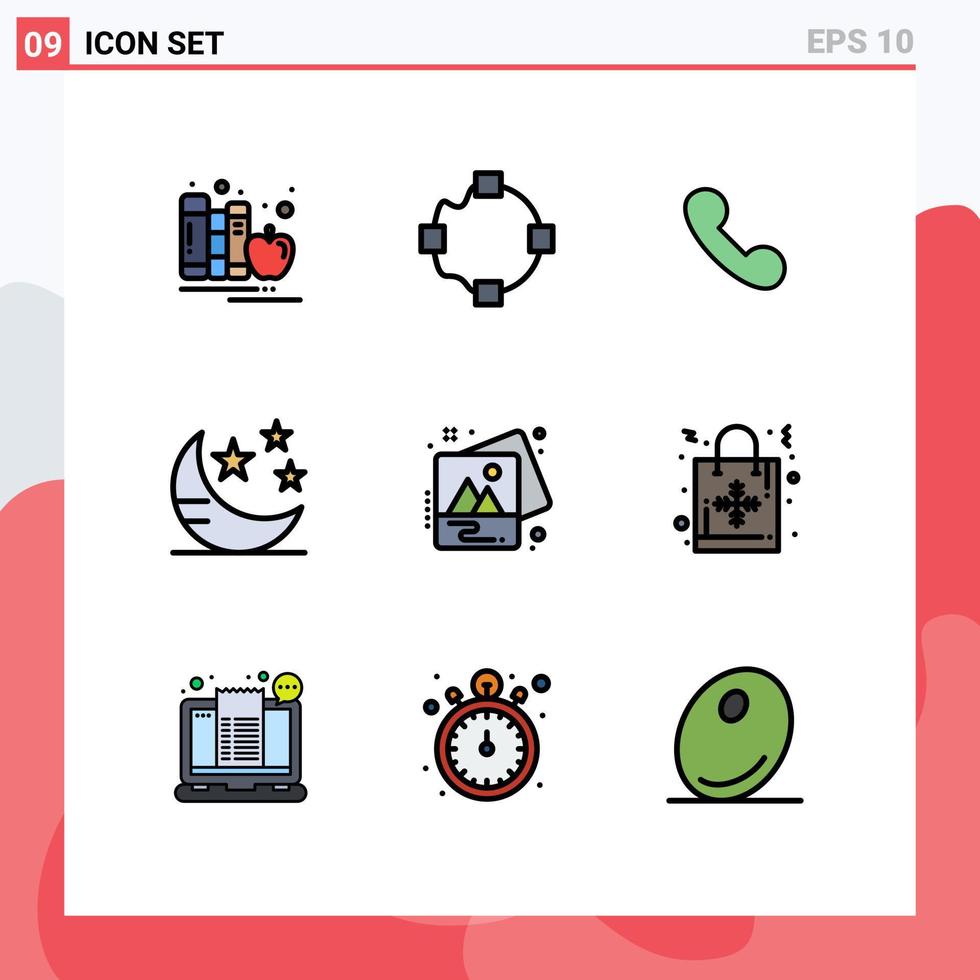 modern uppsättning av 9 fylld linje platt färger och symboler sådan som Foto stjärna telefon sömn läge redigerbar vektor design element