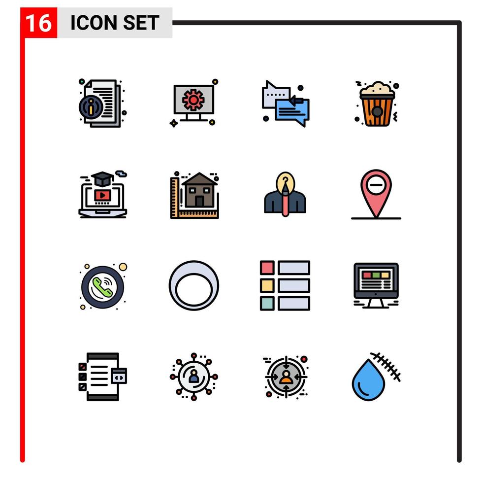 universell ikon symboler grupp av 16 modern platt Färg fylld rader av uppkopplad mat chatt mellanmål popcorn redigerbar kreativ vektor design element