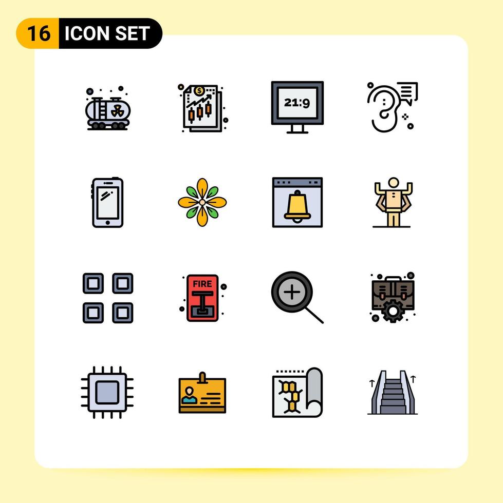 16 universell platt Färg fylld linje tecken symboler av mobil telefon hd meddelande öra redigerbar kreativ vektor design element