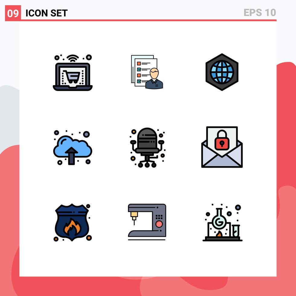 användare gränssnitt packa av 9 grundläggande fylld linje platt färger av ladda upp moln man internet global redigerbar vektor design element