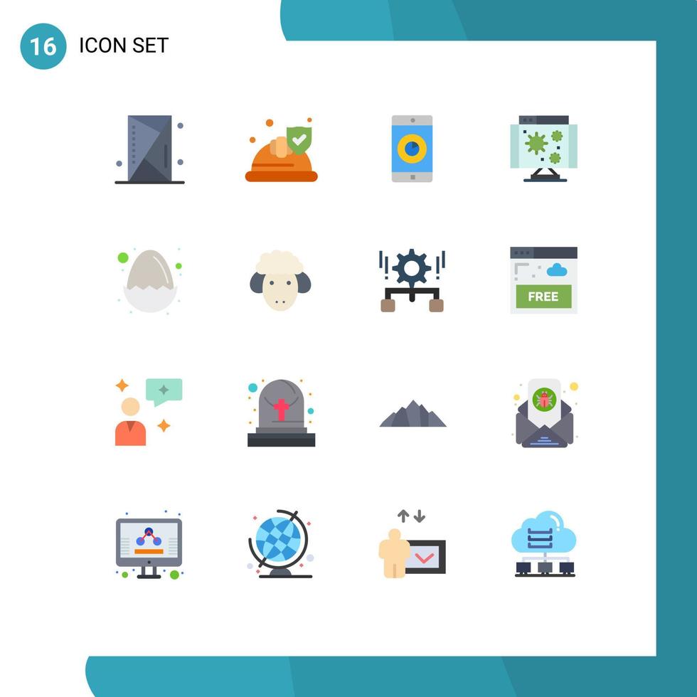 uppsättning av 16 vektor platt färger på rutnät för bebis internet skydda dator tid redigerbar packa av kreativ vektor design element