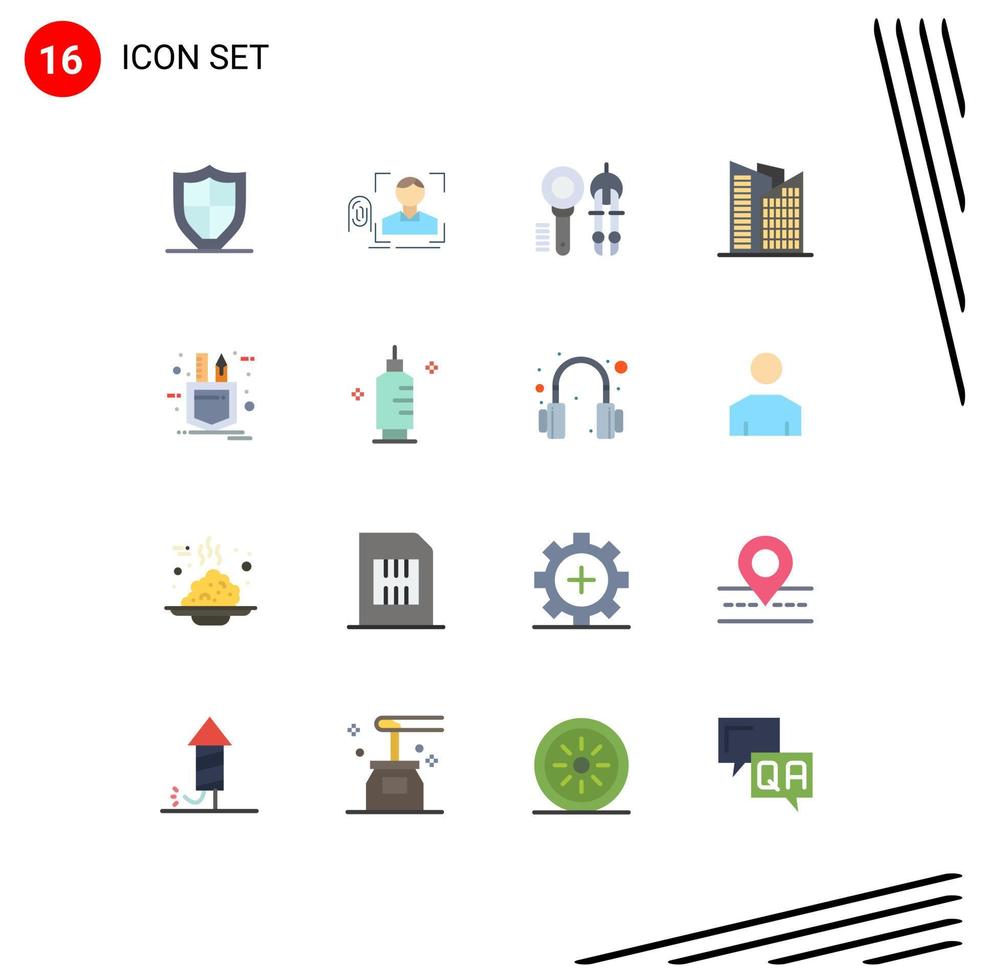 modern uppsättning av 16 platt färger pictograph av skyskrapa byggnad skanna geometri kompass redigerbar packa av kreativ vektor design element