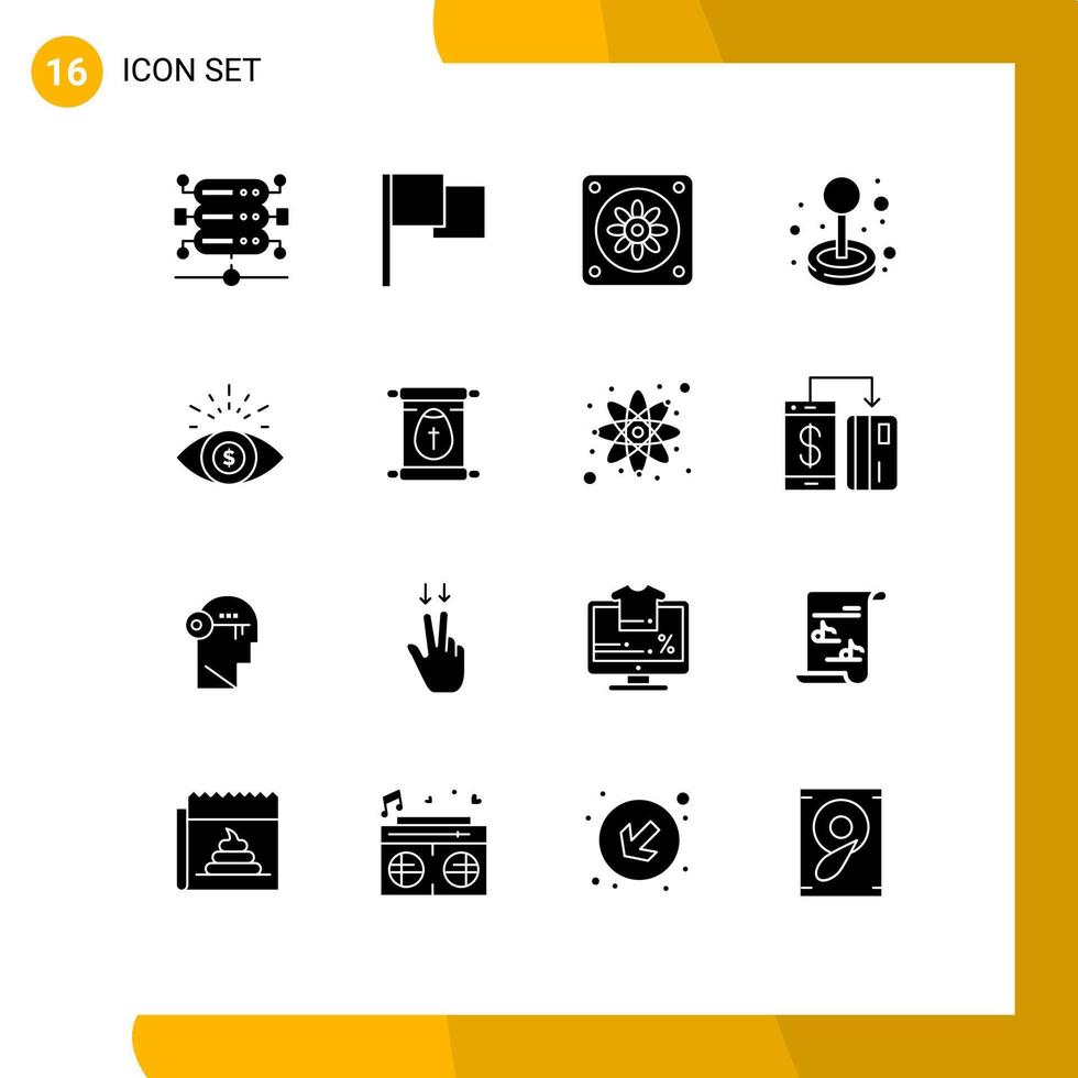 grupp av 16 fast glyfer tecken och symboler för skrolla utbildning joystick pengar öga företag redigerbar vektor design element