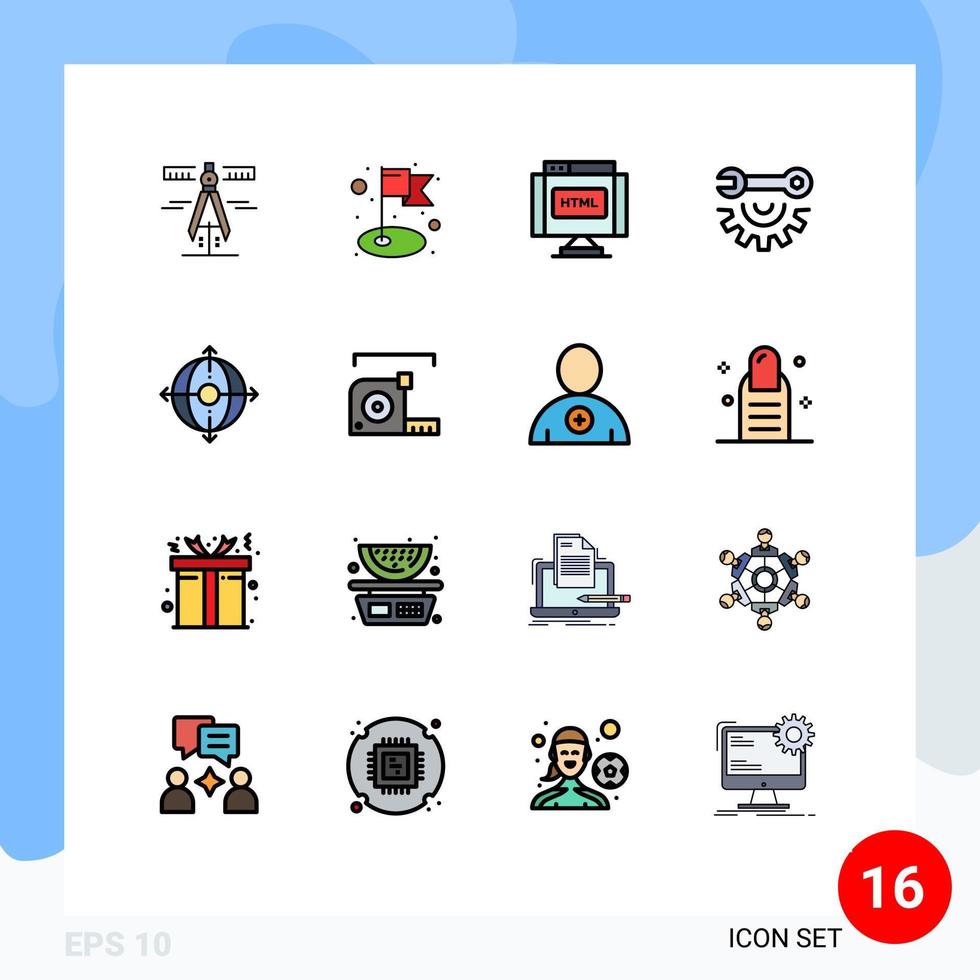 einstellen von 16 Vektor eben Farbe gefüllt Linien auf Gitter zum Verwaltung Geschäft finden Reparatur Garage Werkzeuge editierbar kreativ Vektor Design Elemente