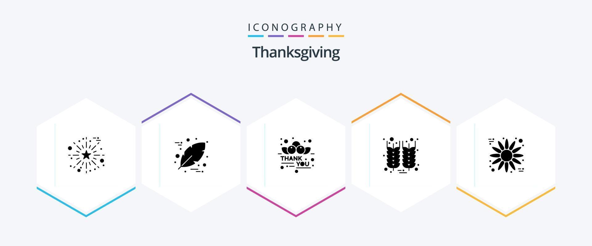 das Erntedankfest 25 Glyphe Symbol Pack einschließlich das Erntedankfest. Blume. Dankbarkeit. Weizen. Korn vektor