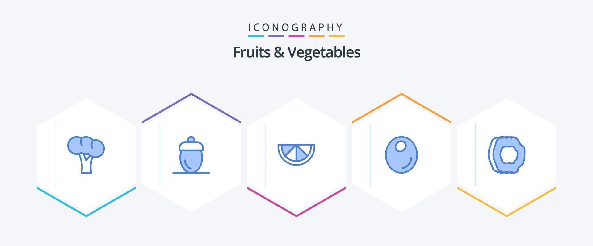Früchte und Gemüse 25 Blau Symbol Pack einschließlich Früchte. Aprikose Saft. grün. Aprikose. Obst vektor