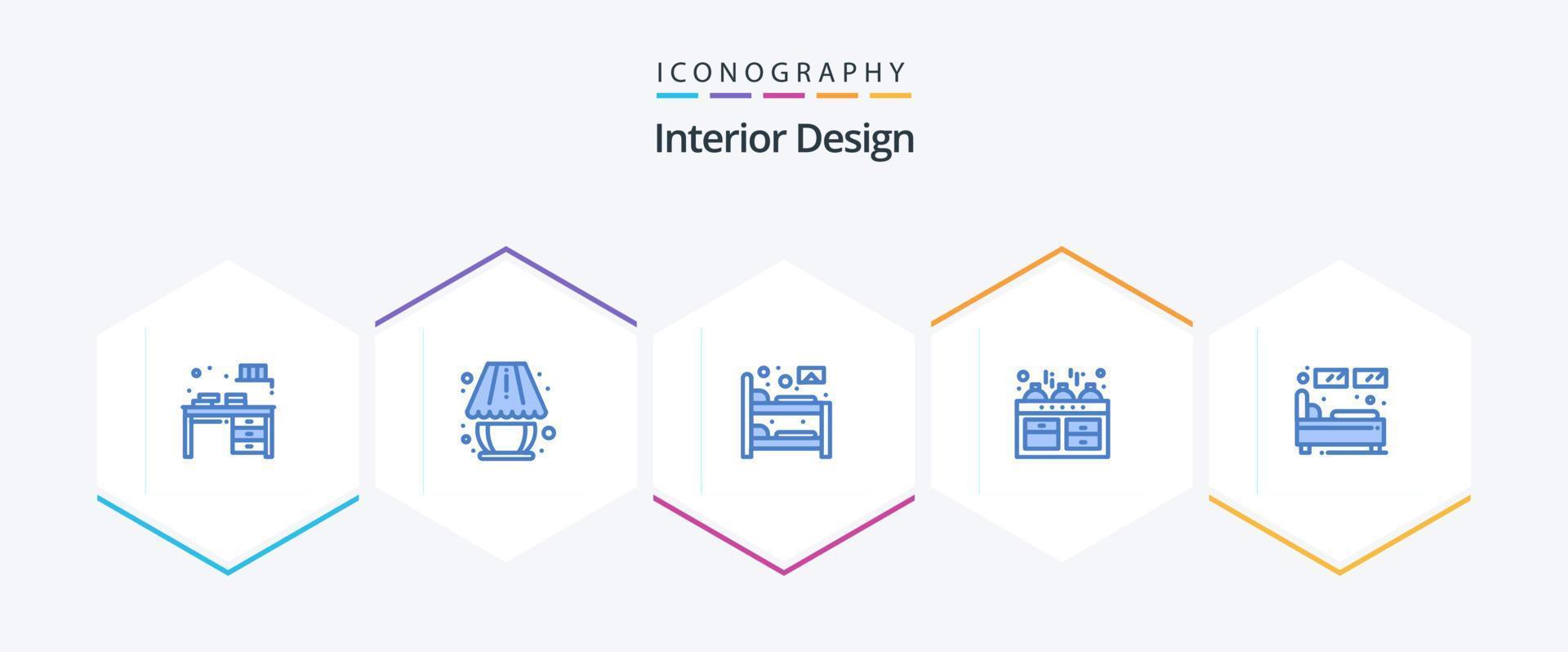 interiör design 25 blå ikon packa Inklusive säng. kök. belysning. vattenkokare. sömn vektor