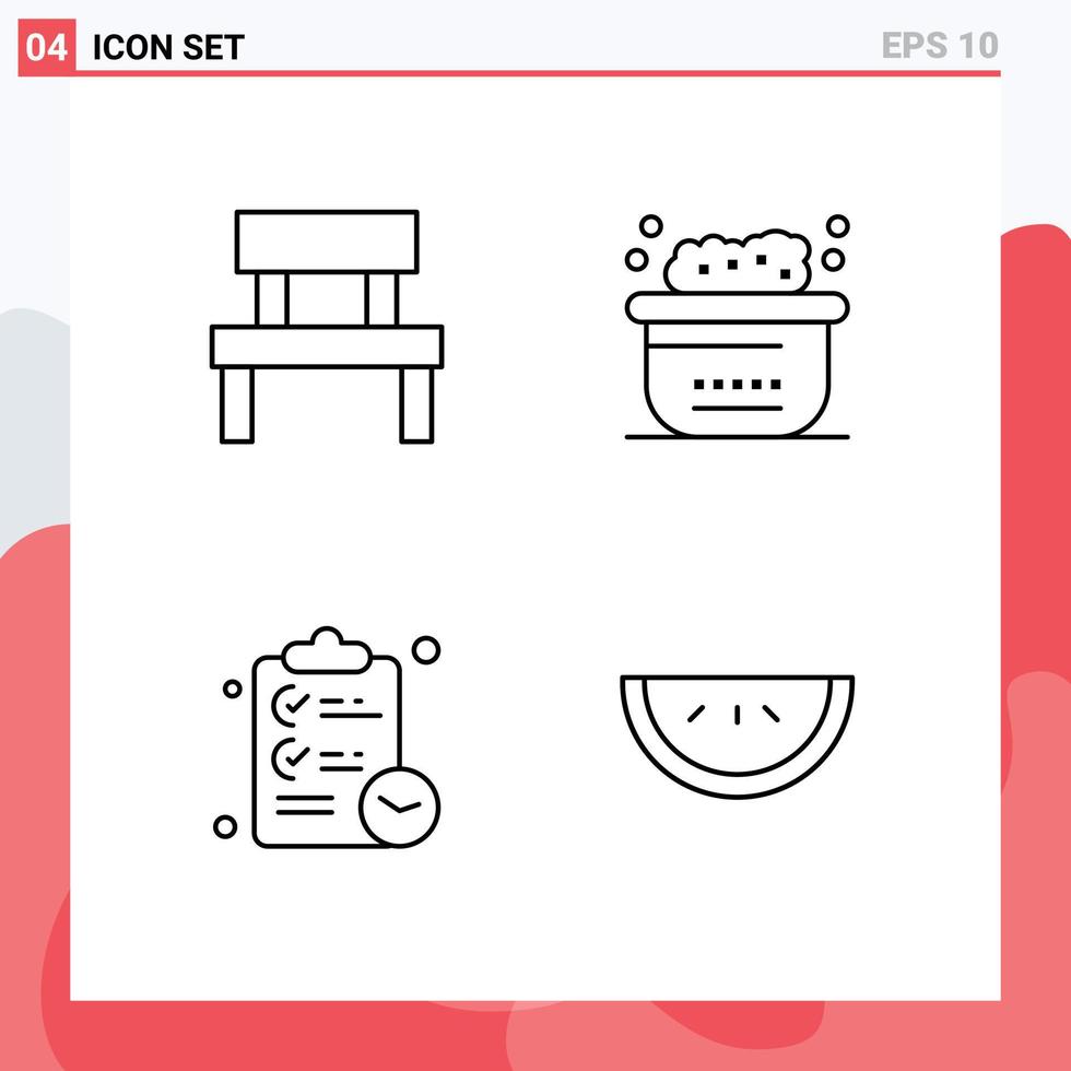modern uppsättning av 4 fylld linje platt färger pictograph av bänk checklista interiör bad uppgifter redigerbar vektor design element