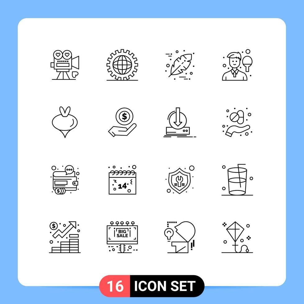 piktogram uppsättning av 16 enkel konturer av racket man global pojke tacksägelse redigerbar vektor design element