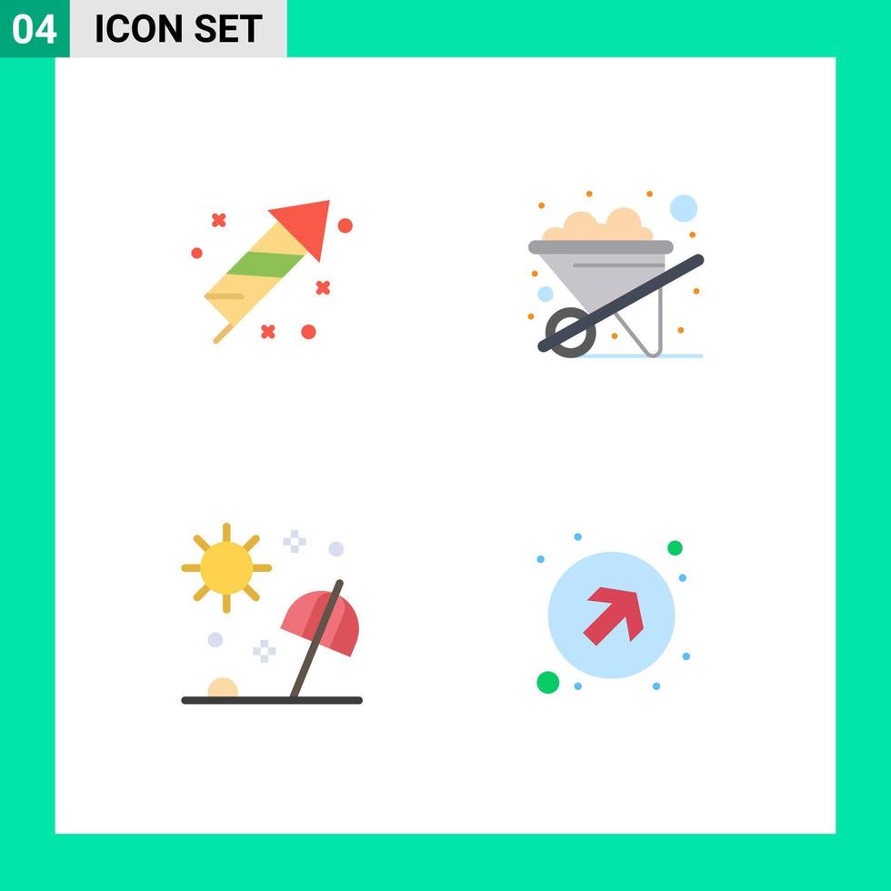 grupp av 4 platt ikoner tecken och symboler för brand arbete hav dag skottkärra resa redigerbar vektor design element