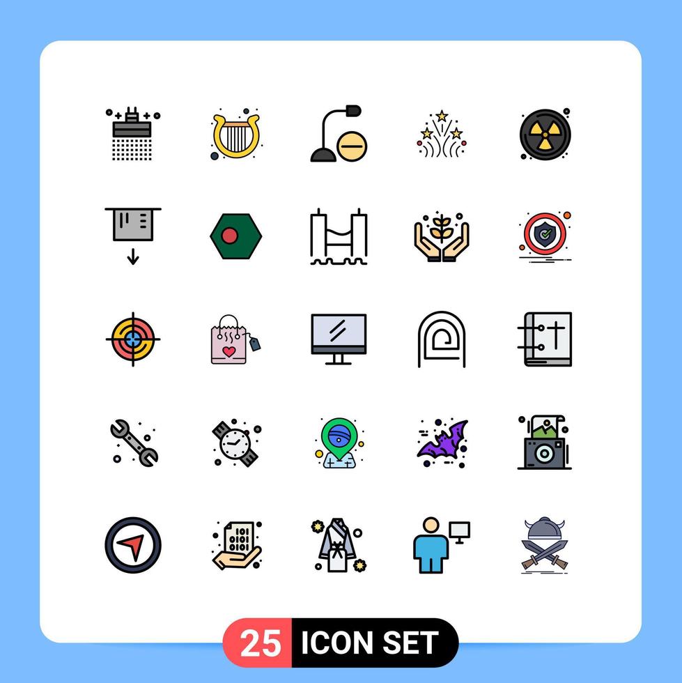 piktogram uppsättning av 25 enkel fylld linje platt färger av kärn kärlek datorer fyrverkeri mikrofon redigerbar vektor design element