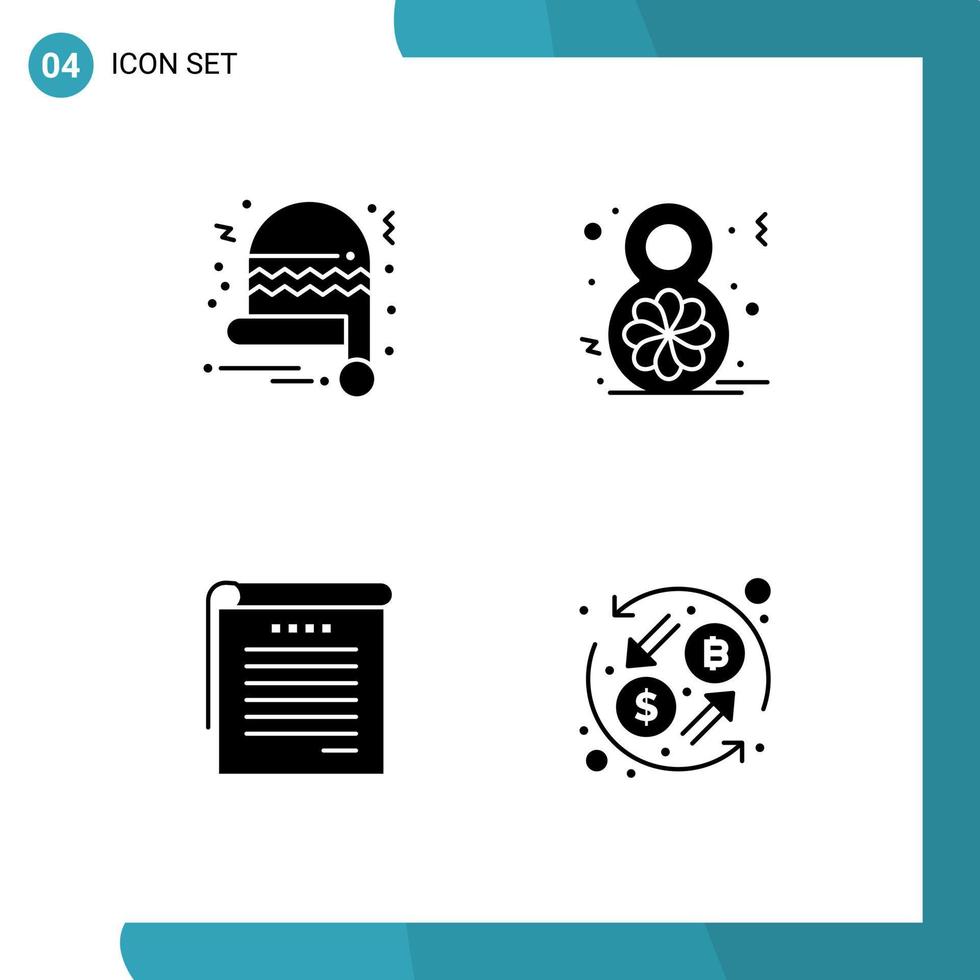 piktogram uppsättning av 4 enkel fast glyfer av jul hatt böcker åtta fira valuta redigerbar vektor design element