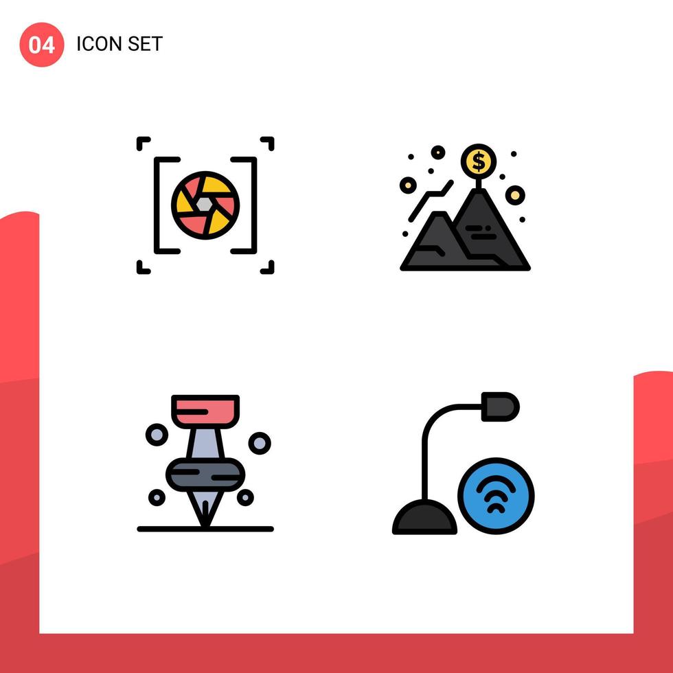 4 kreativ ikoner modern tecken och symboler av kamera utbildning fotografi berg pi redigerbar vektor design element