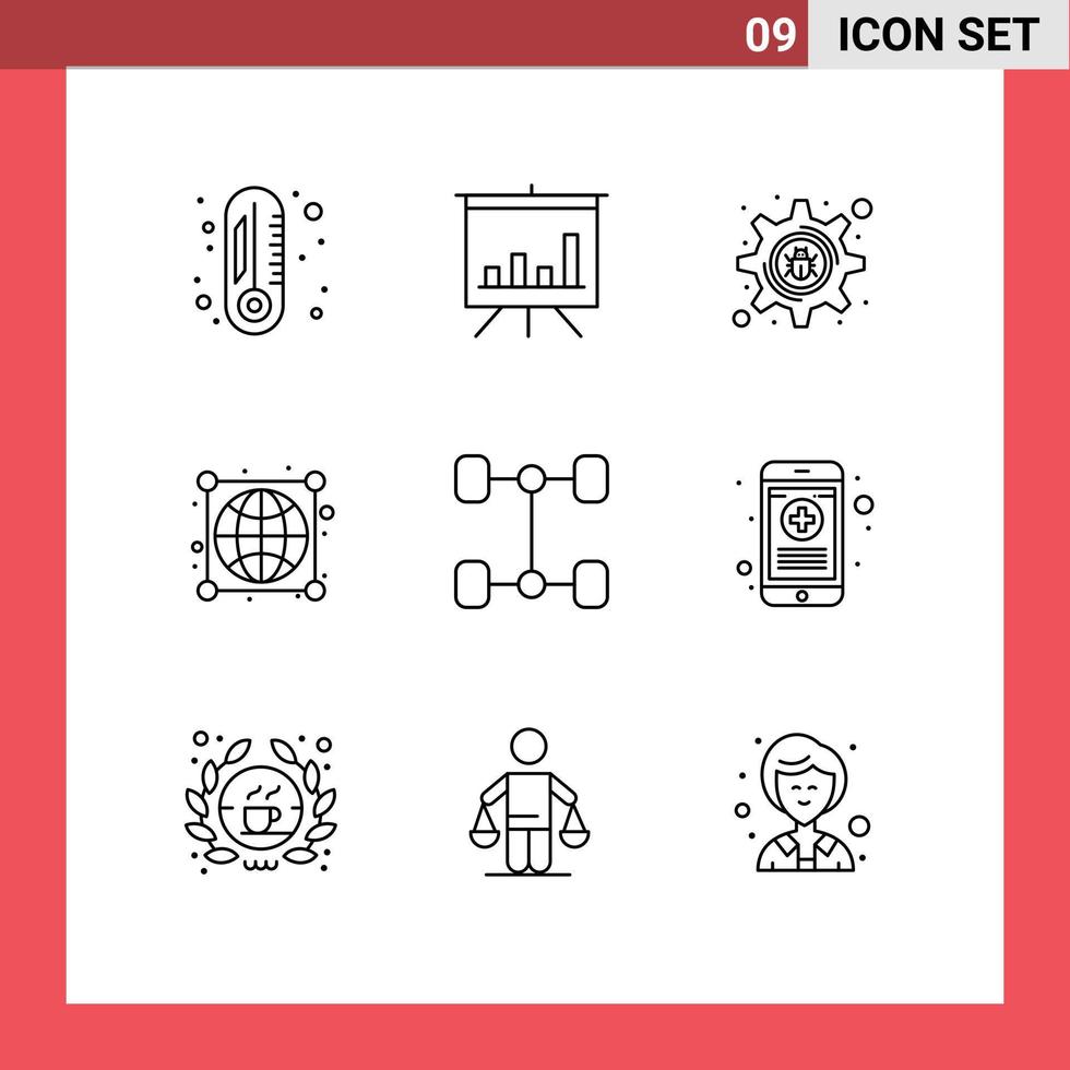 modern einstellen von 9 Umrisse Piktogramm von Telefon medizinisch Rahmen Fehler Fahrzeuge Verbindungen editierbar Vektor Design Elemente