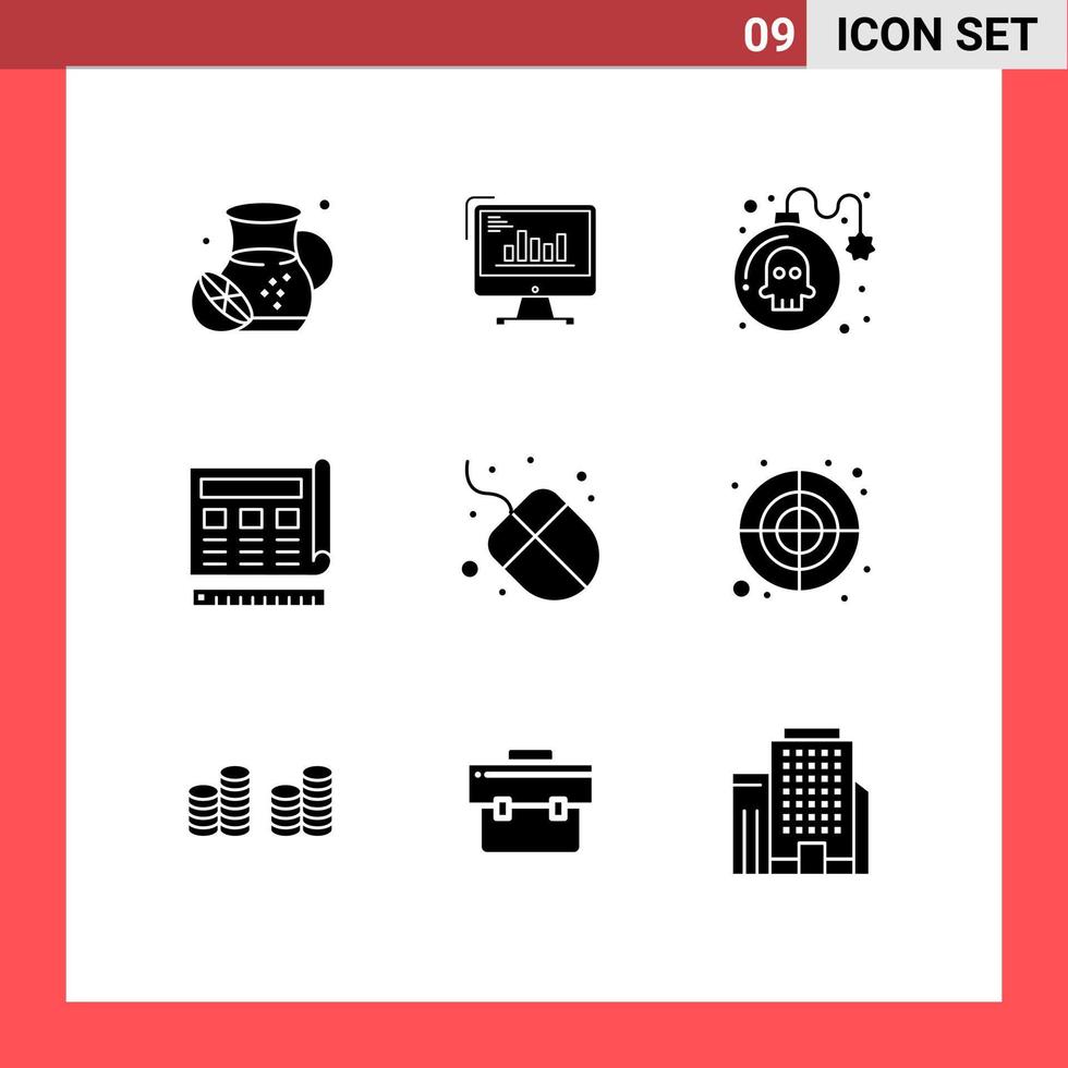 9 Benutzer Schnittstelle solide Glyphe Pack von modern Zeichen und Symbole von drucken Entwurf Diagramm abspielen Achtung editierbar Vektor Design Elemente