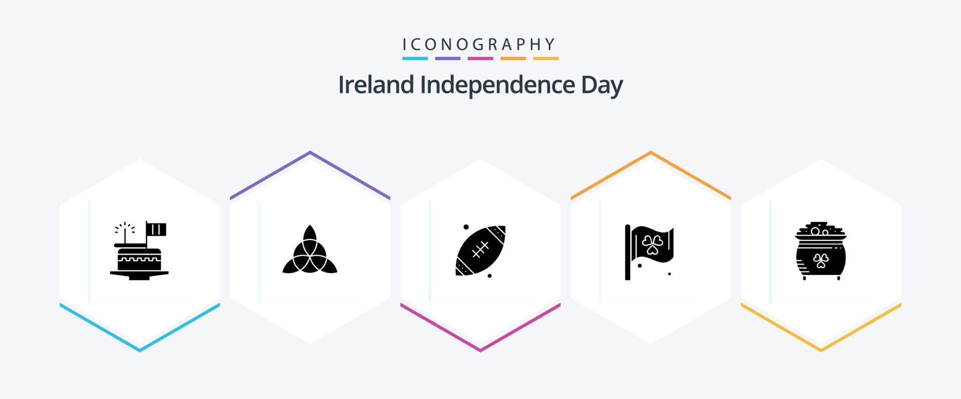 irland oberoende dag 25 glyf ikon packa Inklusive guld. klöver. boll. irland. flagga vektor