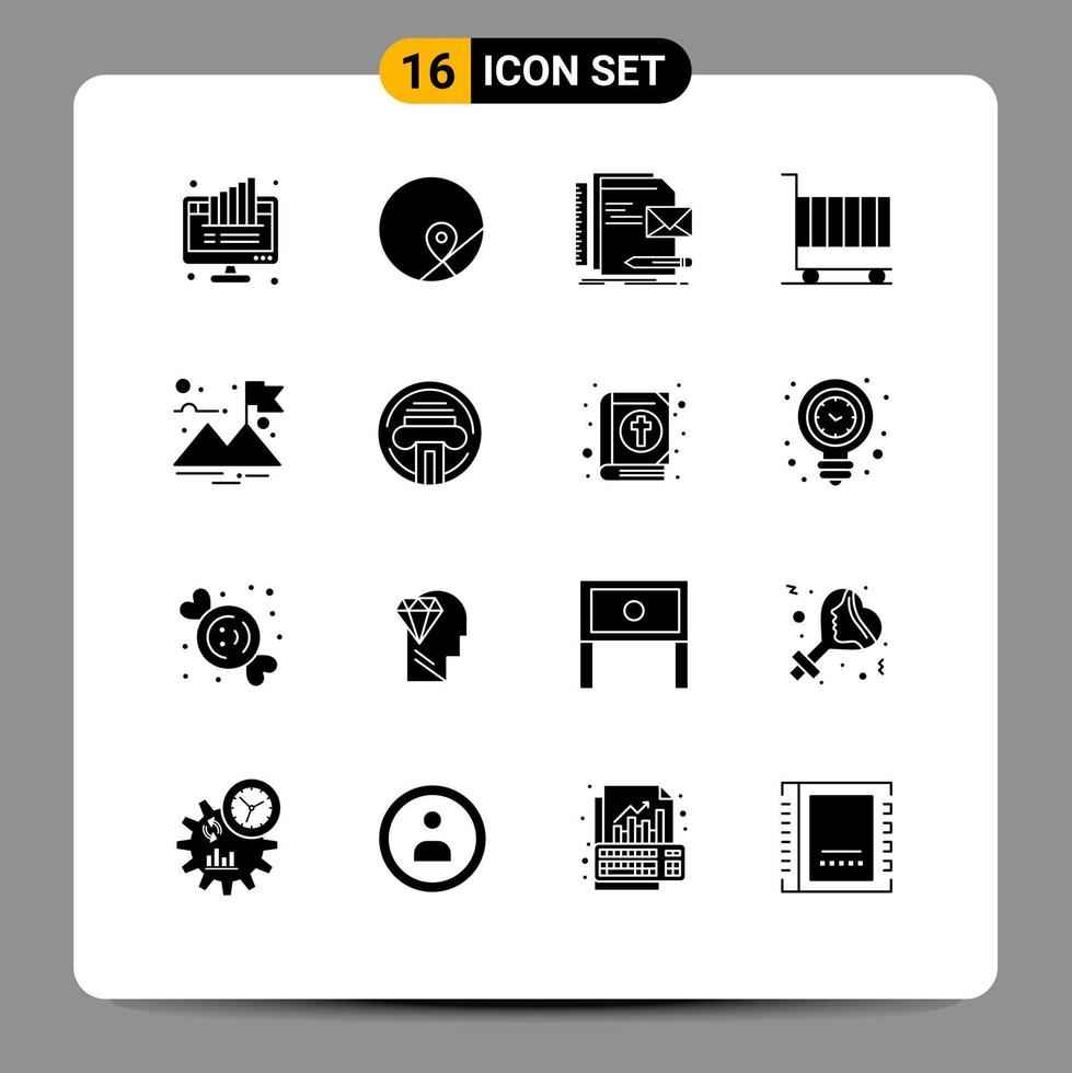 16 universell fast glyf tecken symboler av marknadsföring vagn Karta företag brev redigerbar vektor design element