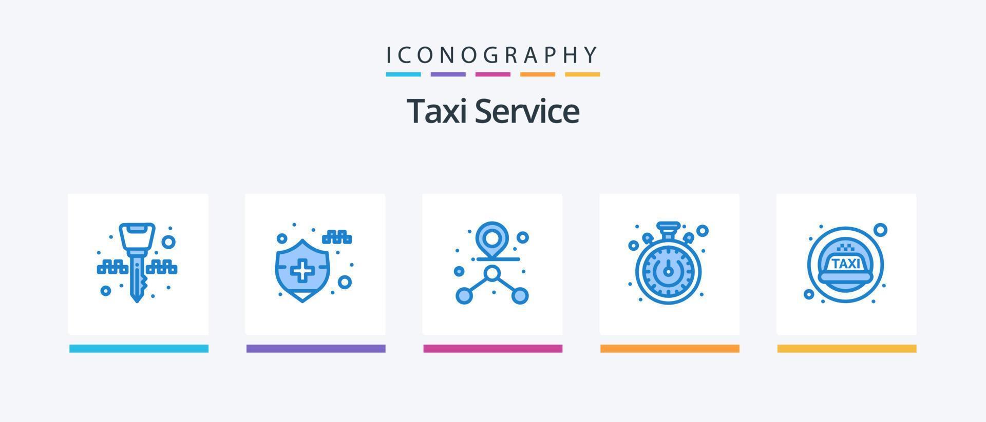 taxi service blå 5 ikon packa Inklusive . taxi. väg. siren. timer. kreativ ikoner design vektor