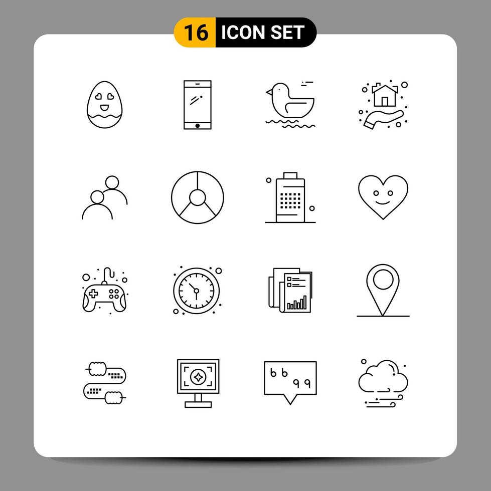 mobil gränssnitt översikt uppsättning av 16 piktogram av tittade skydd Anka hus hand redigerbar vektor design element