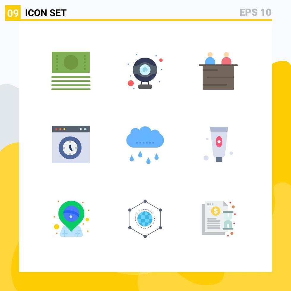 uppsättning av 9 modern ui ikoner symboler tecken för regnig moln människor testa sida redigerbar vektor design element