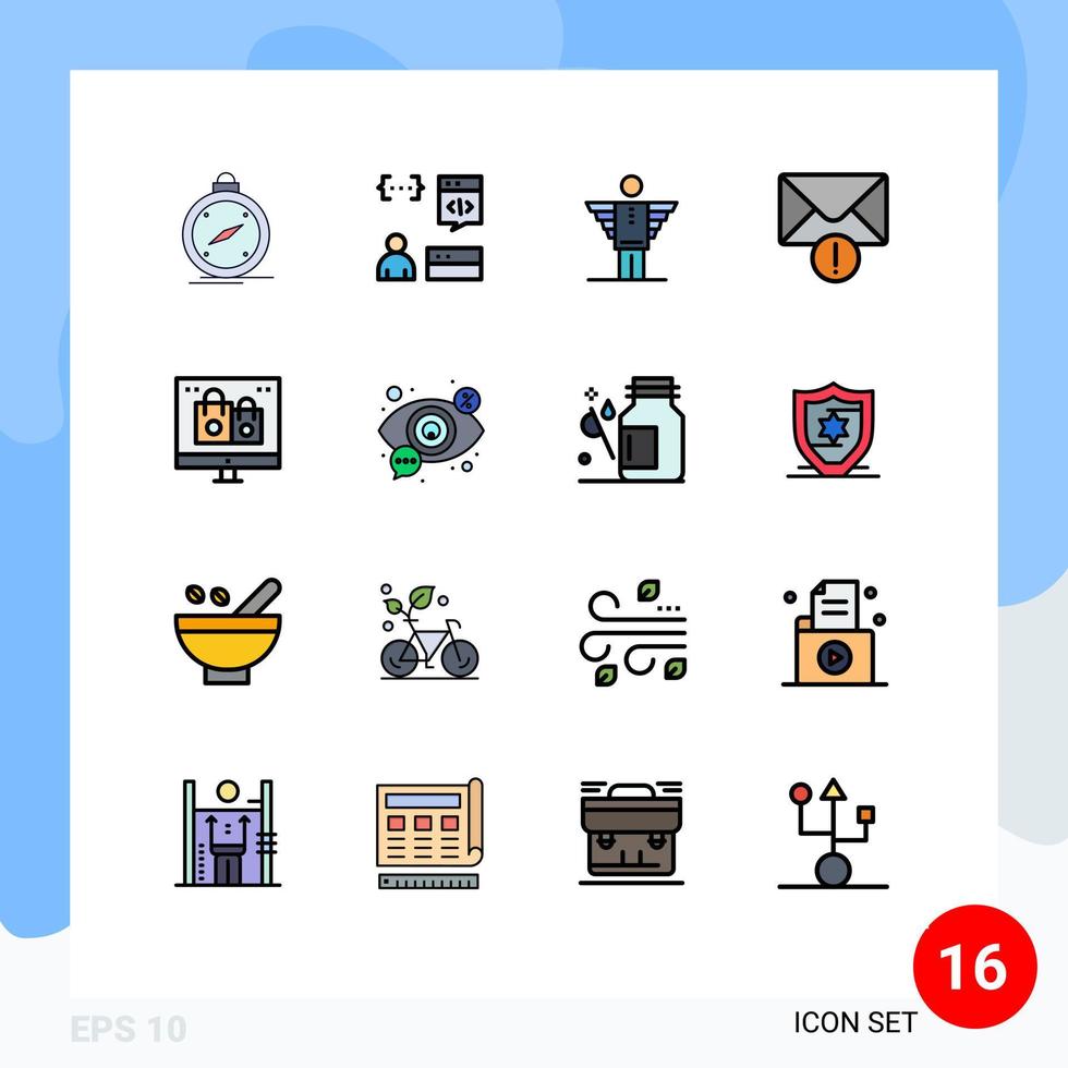 Gruppe von 16 eben Farbe gefüllt Linien Zeichen und Symbole zum Botschaft warnen Entwicklung Investor Werdegang editierbar kreativ Vektor Design Elemente