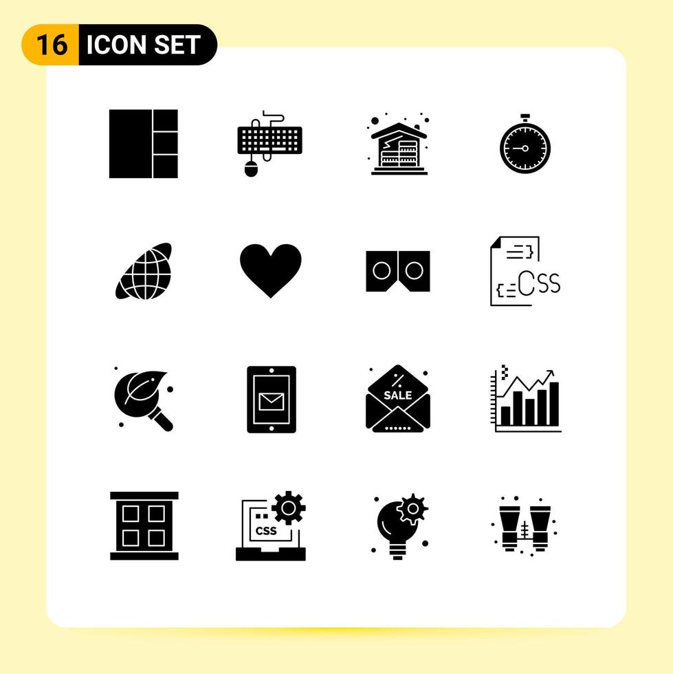 Handy, Mobiltelefon Schnittstelle solide Glyphe einstellen von 16 Piktogramme von Uhr Zeit Zuhause Hypothek schnell Uhr editierbar Vektor Design Elemente