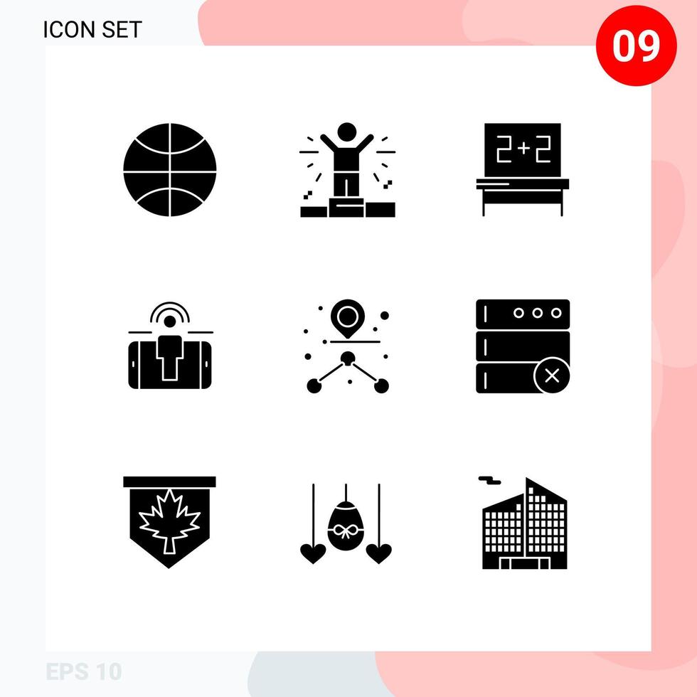 modern uppsättning av 9 fast glyfer pictograph av databas väg utbildning destination användare engagemang redigerbar vektor design element