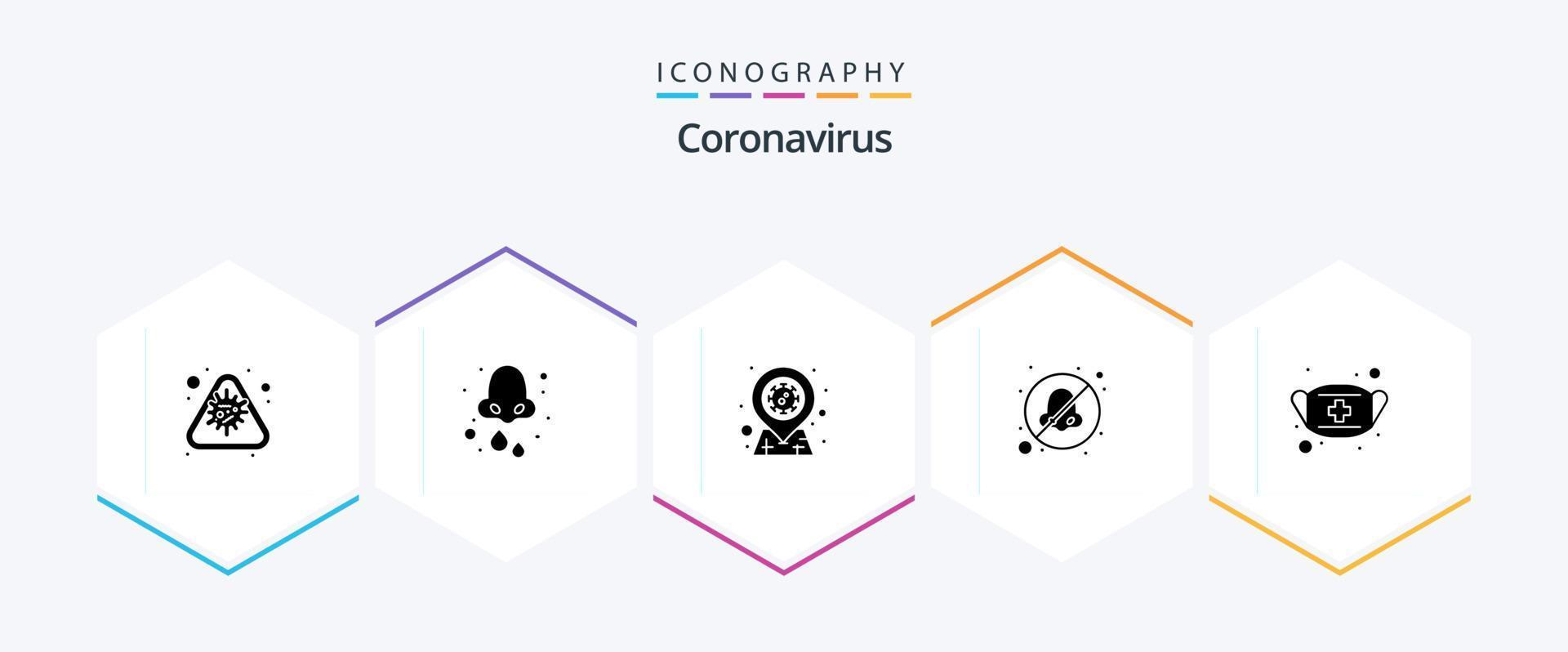 Coronavirus 25 Glyphe Symbol Pack einschließlich Lu. HNO-Arzt. Gesundheit. Nase. Bereich vektor