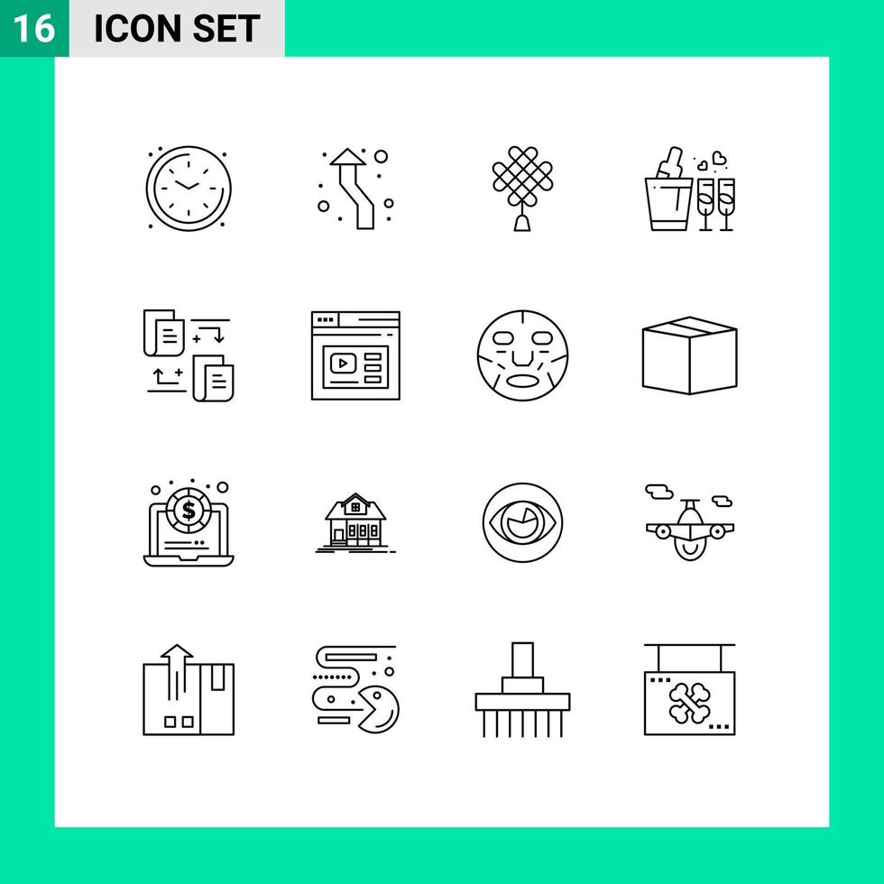 packa av 16 modern konturer tecken och symboler för webb skriva ut media sådan som filer kärlek runda glas dekoration redigerbar vektor design element