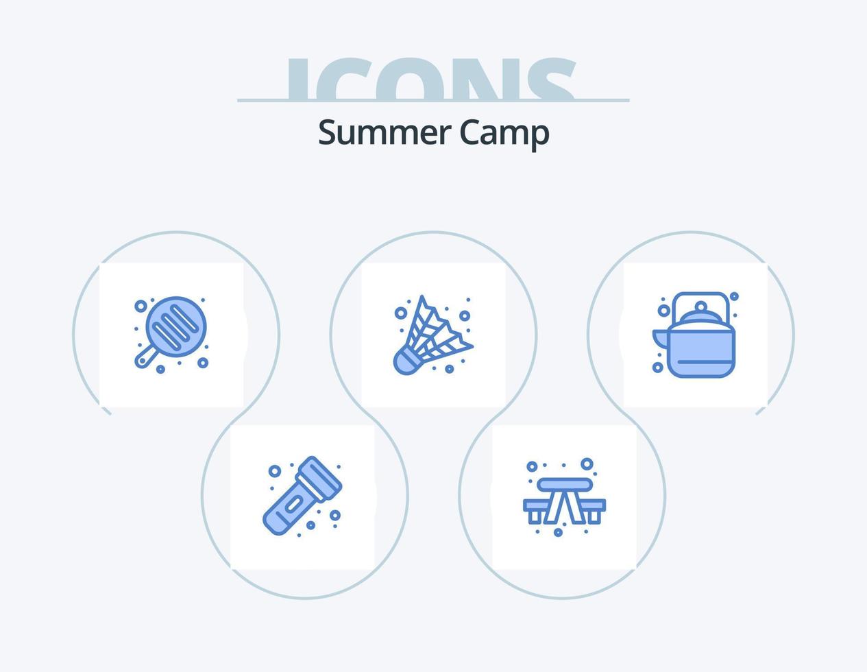 sommar läger blå ikon packa 5 ikon design. te. utomhus. camping. camping. camping vektor