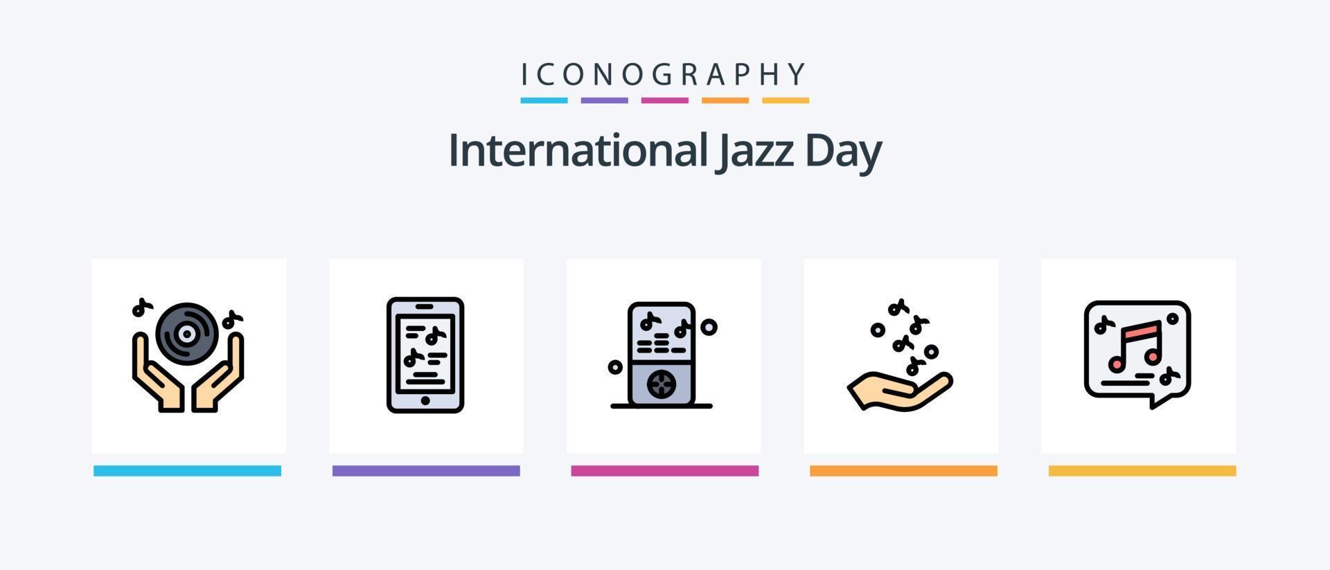 internationell jazz dag linje fylld 5 ikon packa Inklusive ipod . musik. mikrofon .. kreativ ikoner design vektor