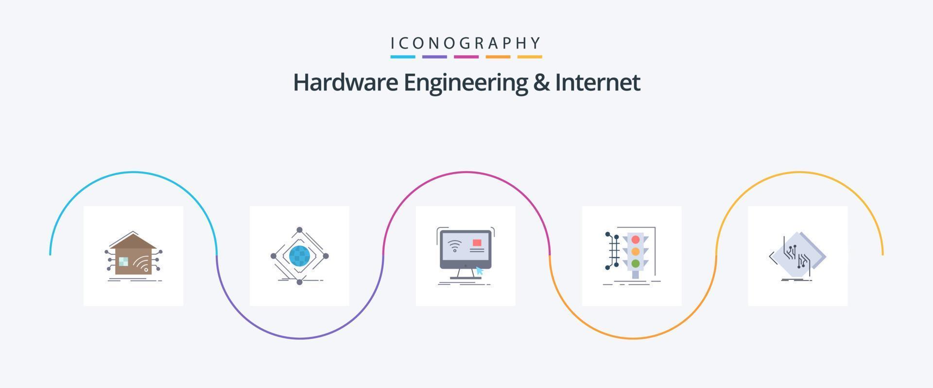 Hardware- Ingenieurwesen und Internet eben 5 Symbol Pack einschließlich Überwachung. Stadt. Netz. schlau. Monitor vektor