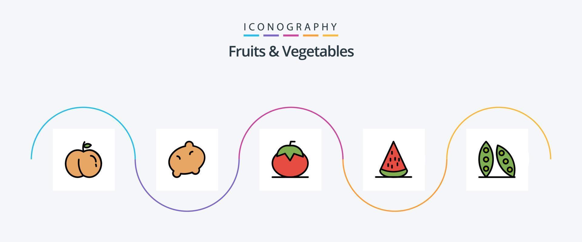 Früchte und Gemüse Linie gefüllt eben 5 Symbol Pack einschließlich Lebensmittel. Bohne. Tomate. gesund. Obst vektor