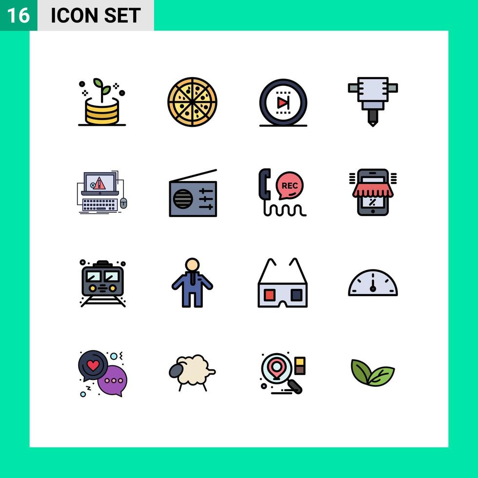 16 universell platt Färg fylld rader uppsättning för webb och mobil tillämpningar signal media framåt systemet fel redigerbar kreativ vektor design element