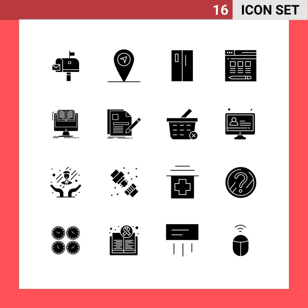 användare gränssnitt packa av 16 grundläggande fast glyfer av CV fil kylskåp dokumentera server redigerbar vektor design element