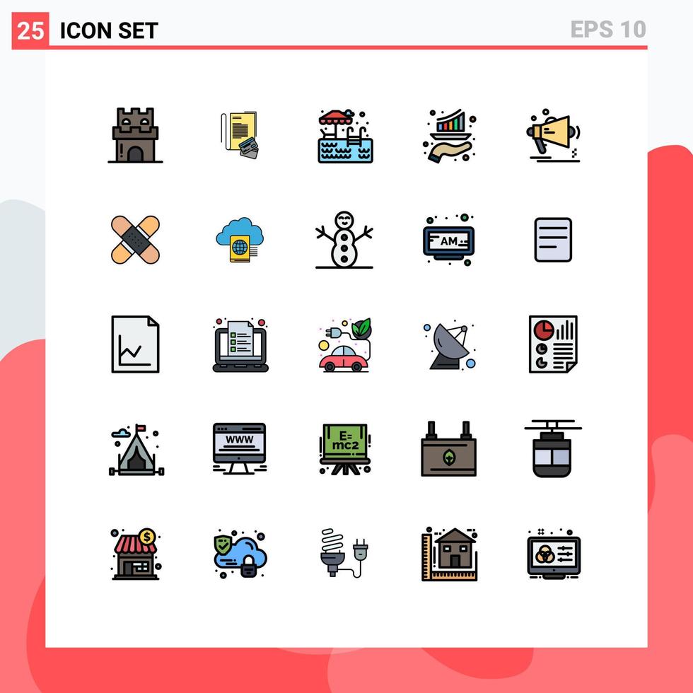 grupp av 25 fylld linje platt färger tecken och symboler för reklam marknadsföring kreditera tillväxt bar redigerbar vektor design element