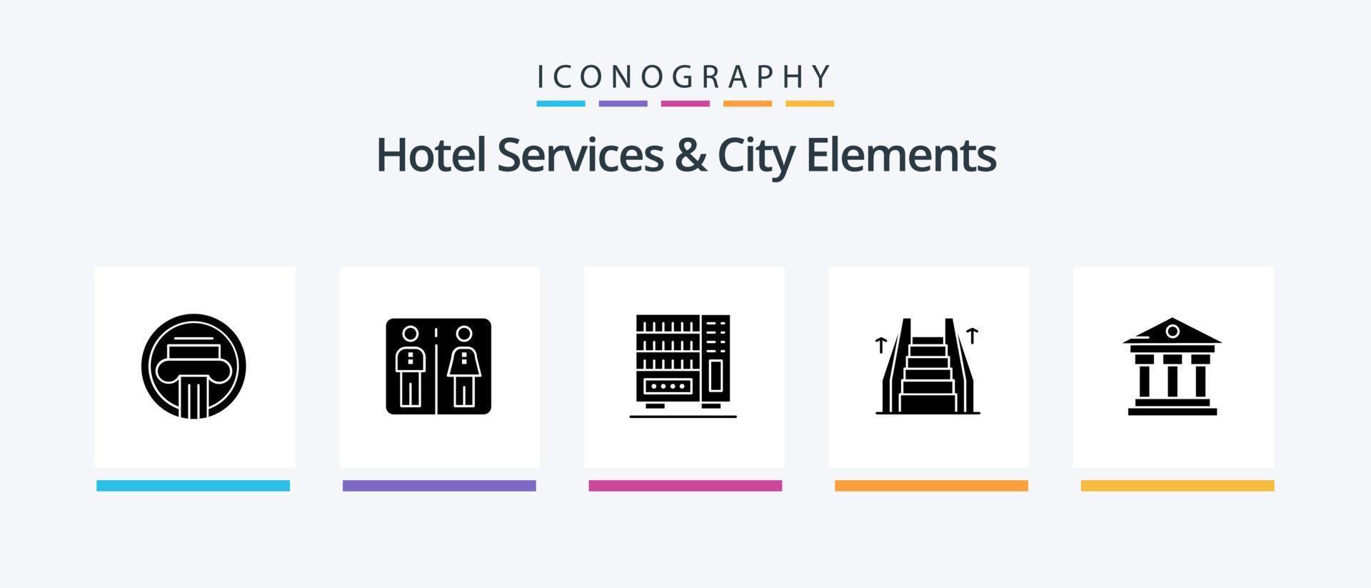 hotell tjänster och stad element glyf 5 ikon packa Inklusive Bank . elektrisk. hotell. hiss. låda. kreativ ikoner design vektor