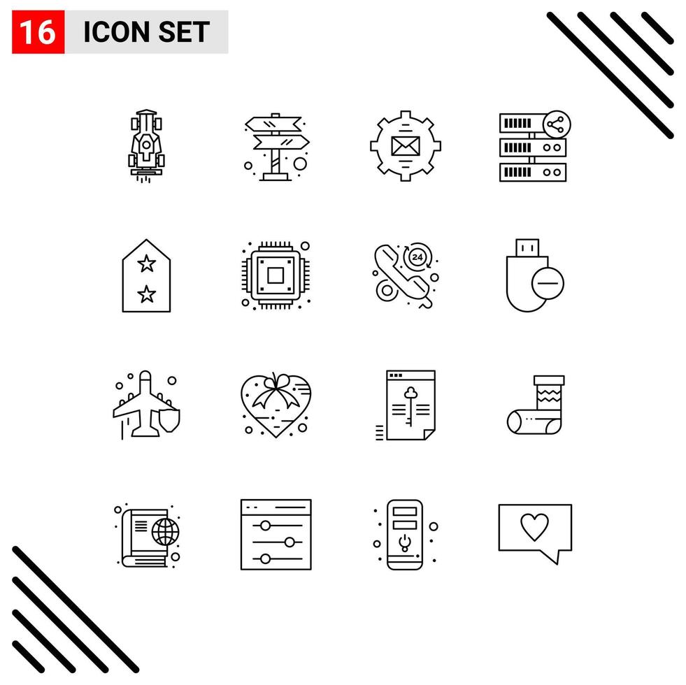 modern uppsättning av 16 konturer pictograph av server dela med sig navigering värd hjälp redigerbar vektor design element
