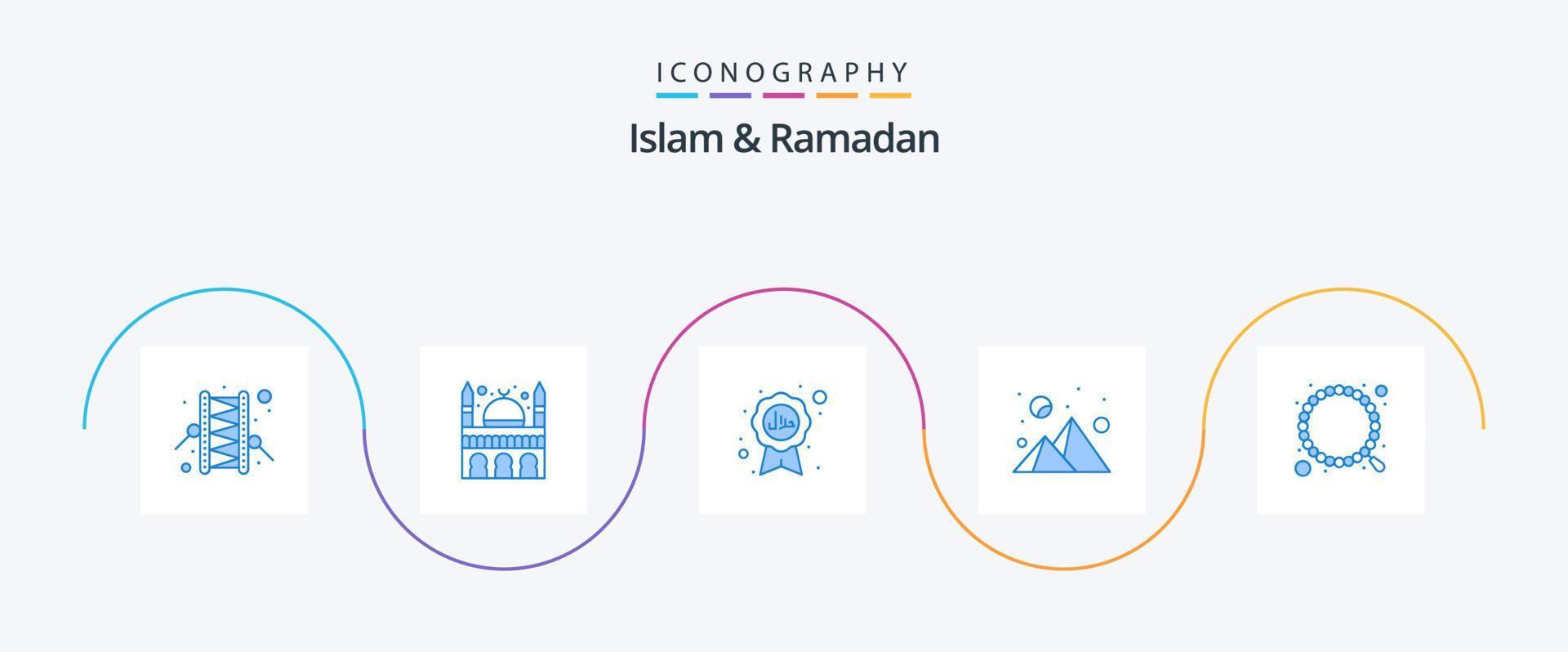 Islam und Ramadan Blau 5 Symbol Pack einschließlich Rosenkranz. Muslim. halal. iftar Zeit. Abend vektor