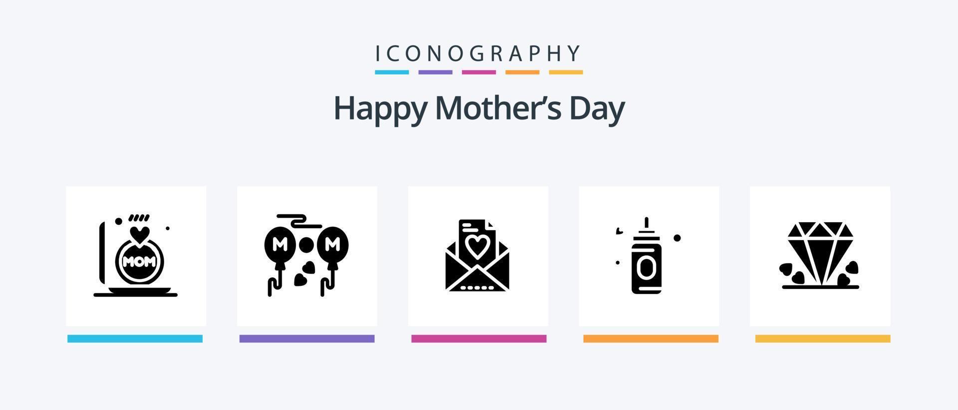 Lycklig mödrar dag glyf 5 ikon packa Inklusive barn. matare . kärlek . kärlek. kreativ ikoner design vektor