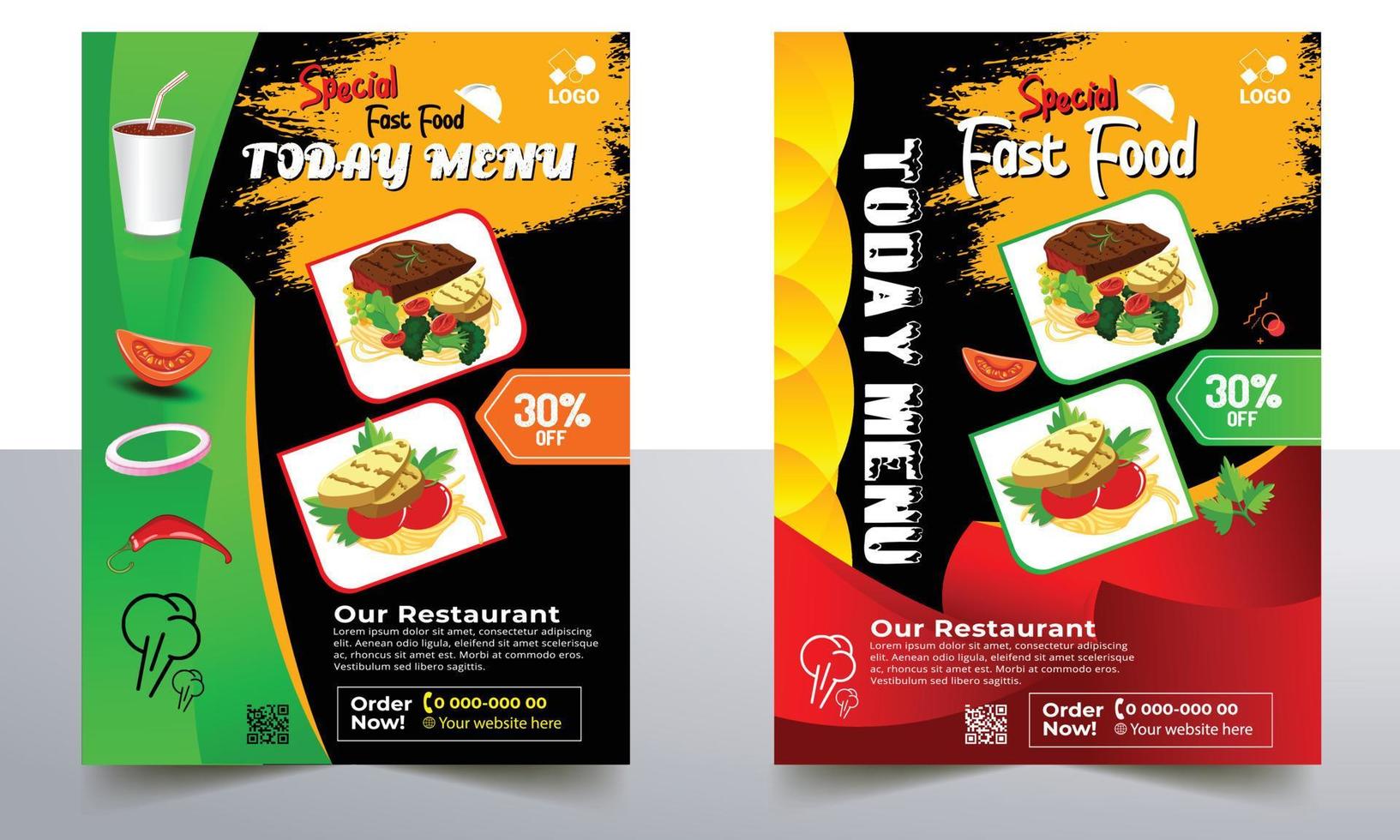 Restaurant köstliches Fast-Food-Flyer-Design. Das heutige chinesische Menü-Cover, Burger-Fast-Food-Broschüre, Vektorvorlage für warme Speisen, Restaurant-Burger-Menü-Buch-Flyer. vektor